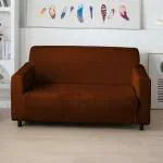 HOKIPO 200 GSM Premium Velvet Series Elastic Sofa Cover 2 Seater, Rustic Brown (AR-4737-RBR)