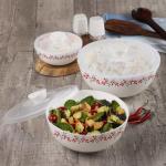 Cello Opalware Twilight Floral Mixing Bowls with Lid(500ml, 1000ml,1500ml), 3 Pc, White