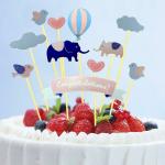 AMFIN Congatulations Cupcake Toppers for Birthday Decor Party Anniversary - Blue (Elephant)