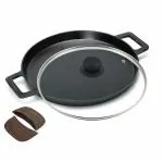 Eugor Cast Iron Neer Dosa Tawa Double Handle | Pre-Seasoned Super Smooth Cast Iron Neer Dosa Tawa (Neer Dosa Tawa With Lid & Grip, 10 Inch)