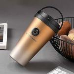 RYLAN Stainless Steel Vacuum Insulated Coffee Cup with Lid, Gold 500 ml