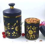 Craftfry Dry Fruits Storage Glass Jar With Lid In Antique Black Finish & Floral Design - Set of 1 Air Tight Storage Jar (6 Inches & 8 Inches)