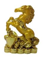 Astroghar Golden Resin Feng Shui Small Golden Horse on Ingot And s For Victory,Fame andLuck Lucky Coin For Victory Fame (6 x 2.25 x 6.5 cm)