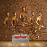 Mystic Walls MWZ3792 Golden Buddha Desciples Followers Meditation HD 3D Wallpaper for Bedroom, Hall[4 ft x 3 ft] / [122 cm x 91 cm]