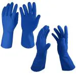 Primeway Rubber Medium Flock Lined Multipurpose Cleaning Gloves, Blue, 2 Pairs