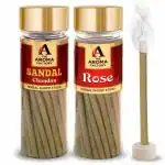 The Aroma Factory Dhoop Sticks, Chandan Sandal & Rose (2 Bottles x 100g with Holders)