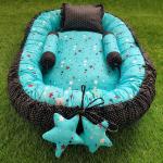 Motherhood Sky Blue Cotton Baby Nest Bed With 3 Pillows Bedding Set