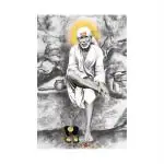 SHASWAT ART Shirdi Sai Baba Sparkle Coated Self Adhesive Wallpaper Without Frame Digital Reprint 24 inch x 36 inch Painting