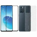 Kite Digital Oppo Reno 6 (5g) Back Screen Protective Film Carbon Fiber Skin Transparent Sticker + [Black] Tempered Glass Screen Protector with Edge to Edge Coverage
