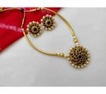 Gyaan Jewels Handmade Gold Plated Alloy Earring and Necklace Set White Free Size
