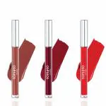 Flicka 3 Tomato Liquid Lipstick Set-Brown Nude,Red & Crimson Red |Non Transfer Liquid Matte Lipstick
