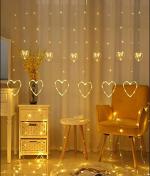 X4Cart Warm White 10 Heart 128 LED Curtain String Lights, Window Curtain Decoration Lights