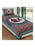 Monik Handicrafts Blue 140 TC Printed Cotton Single Flat Bedsheet (60 x 90 cm)