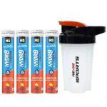 MuscleBlaze Fuel One Sports Hydr8, Rehydration Formula with Electrolytes, Vitamins, BCAAs & No Added Sugars (Lemon, 20 Effervescent Tablets Each, Pack of 4) with Shaker, 500 ml (Combo Pack)