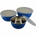 VAGMI Ultimate Microwave Safe of 3 Cook & Serve Multi-Purpose Stainless Steel/Plastic Coated U-Bowl | Blue