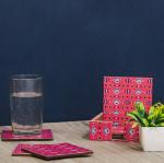 Ambbi Collections Pink Wood Tea, Coffee Coasters With Stand 10*10 cm - Pack of 6