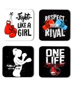 Whats Your Kick Boxing Respect Your Rival Quotes Printed Set of 4 Coaster With Metal Stand