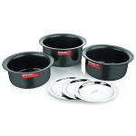 SPRINGWAY - Brand of Happiness Hard-Anodized Aluminum Cookware Set with Lid (900ml, 1.8 L), Black, Small,Medium, Large (HA Tope Set of 3)