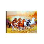 SHASWAT ART Lucky Running vastu Seven Horses Canvas Painting with Wooden Box Frame for Living Room, Bed Room, Office, Hotels (46cm x 61cm)