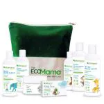 The Eco Mama (7 in 1) Essential Baby Care Kit - Small | Contains Tear Free Baby Shampoo, Massage Oil , Body Lotion, Body Wash, Hair Oil (50ml each), Rash Gel (50 gms), Soap and a FREE Pouch