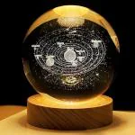 ROMJ Crystal Ball Lamp for Home Decoration 3D Solar System Crystal Ball Night Light with 3.15 inches USB Powered Wooden Base Galaxy Glass Ball with LED Base