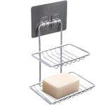 SHALIBHADRA ENTERPRISE Stainless Steel Waterproof Kitchen Bathroom Soap Dish Holder, Double Layer soap Dish caddy Stainless Steel Soap Storage Rack for Kitchen Bathroom soap case (1 PCS | SILVER)