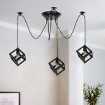 Homesake Spider Chandelier Cube Lamp, Vintage Edison Style E 27 Adjustable Diy Ceiling Pendant Light, E27 Rustic Cluster Hanging Light(1.25 M, Black Twisted Wire) (3 Arms)
