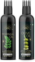 Desi Crew 100 Percent Pure Moringa and Olive Oil with Comb Applicator Cold Pressed for Skin, Body and Hair Care 100 ml Each