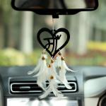 DULI Handmade Metal Love Couple Dream catcher with White Feathers Car Hanging