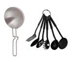 Urban Buy Aluminium Tadka Pan With 6 Pcs Plastic Black Palta Set and Multicolour, Pack of 2