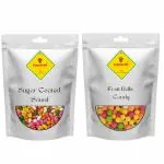 Foodcan Sugar Coated Saunf, Colourful Tini Mini Sounf, Mouth Freshener 400g + Fruit Balls Candy (Multi Color & Fruity Flavor), 400g | Pack of 2