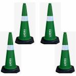 LADWA 750mm Impact Resistant Road 4 Traffic Safety Green Cones + 4 mtr chain + 4 Hooks.