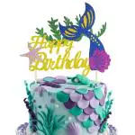 Festiko Glitter Mermaid Cake Topper Happy Birthday Cake Picks Mermaid Cake Decoration For Mermaid Birthday Party Supplies