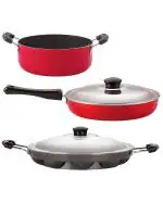 Nirlon Aluminium Red, Black Non Stick Cookware Essential Set - Fp12_Ap12_Cs24 (Pack Of 3)