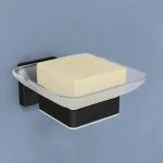 Plantex Stainless Steel Glass Soap Dish for Bathroom/Soap Holder/Soap Case/Soap Stand for kitchen/Bathroom Accessories - Pack of 1, Aqua (Black)