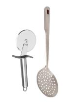 Blue Wonder Stainless Steel SS Pizza Cutter With Stainless Steel Pony Spoons and (Multicolour, Pack of 2)