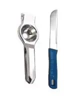 URBAN BUY Stainless Steel Lemon Squeezers With Kitchen Vegetables Cutting Knife Chalu and Multicolour, (Pack of 2)