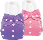 Mom's Pride Pink, Purple Polyurethane Laminate Reusable Solid Pocket Cloth Diapers With Inserts (Pack Of 2)