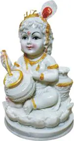 Winsome Collection Krishna Kanha Idol Murti Statue Kanha Ji Murti Statue - 16 cm (Resin, White)