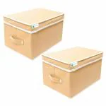 Unicrafts Storage Box with Lid Toy Organizer Storage Box for Kids Room Foldable Clothing Organizer Multi-Utility Toys Storage Organiser and Foldable Storage box. (Pack of_02 Beige)
