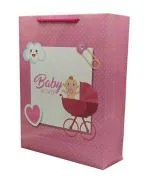 Tasche Paper Products Pink Love Basket Baby Shower Paper Gift Bags For Return Gift And Small Presents (20.32 x 7.62 x 27.94 cm) Pack Of 10