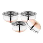Omega Stainless Steel Copper Bottom Chetty/Handi - Set of 4 (700ML, 1.1 Litre, 1.6 Litre, 2.1 Litre)