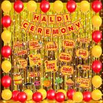 Zyozique Haldi Ceremony Decorations Combo, Haldi Props For Wedding, Haldi Combo Kit For Bride And Family - Banner, Balloons, Photo Booth Props, Rice