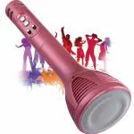 MOUSIKI Design 2 Advance Handheld Wireless Singing Mike Multi-Function Bluetooth Karaoke Mic with Microphone Speaker with Recording + USB+FM + Many More Features (Pink)