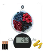 LIFETRONS Portable Electronic Food Weight Machine Big Tempered glass top | Nutritionist Digital Kitchen Scale |Tare Function, Measuring Tape and Batteries Included | Capacity 10Kg (White) (ChefStar)