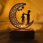 AANSHI ENTERPRISES A K Homes -Eid Ramadan Nigh Lights Wooden Moon Light Ramadan Eid Mubarak Desk Lamp Crescent Party LED Fairy Lights Muslim Style LED Decorative Lights for Table Decoration |