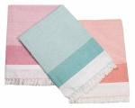 Tharunsha Elite Hand Weaved 100% Pure Cotton Bath Towel for Men and Women / Checkered Bath Towels -Pink,Green,Orange - Set of 3 (Size 36 x 72 Inch 90 x 180 cm)