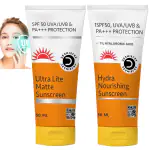 Dermistry Ultra Lite Matte Finish for Oily Acne Prone and 1% Hyaluronic Acid Ultra Hydrating Nourishing Sunscreen Aqua Gel For Dry Combination Sunscreen SPF 50 UVA UVB PA+++ Sun Protection