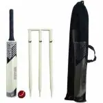 WASAN Wood Cricket Set Size 5 (10-16 Years), 1 Bat Size 5, 3 Stumps, Bails, 1 Tennis Ball, 1 Bag