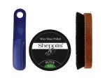 Sheppits Premium Wax Shoe Polish (Black), Shoe Polish Brush & Shoe Horn (Navy Blue) Combo | Shoe Care Kit